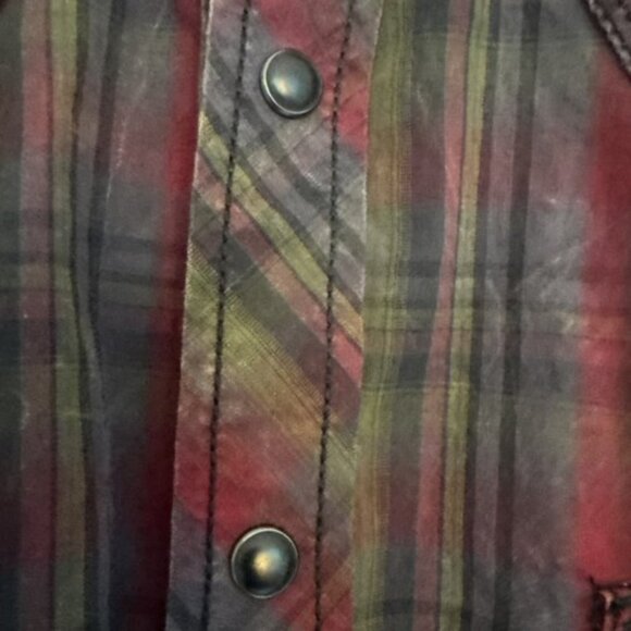 Mens Long Sleeve Shirt XL Red Plaid Snap Down Western Cowboy Rockabilly - Picture 3 of 13